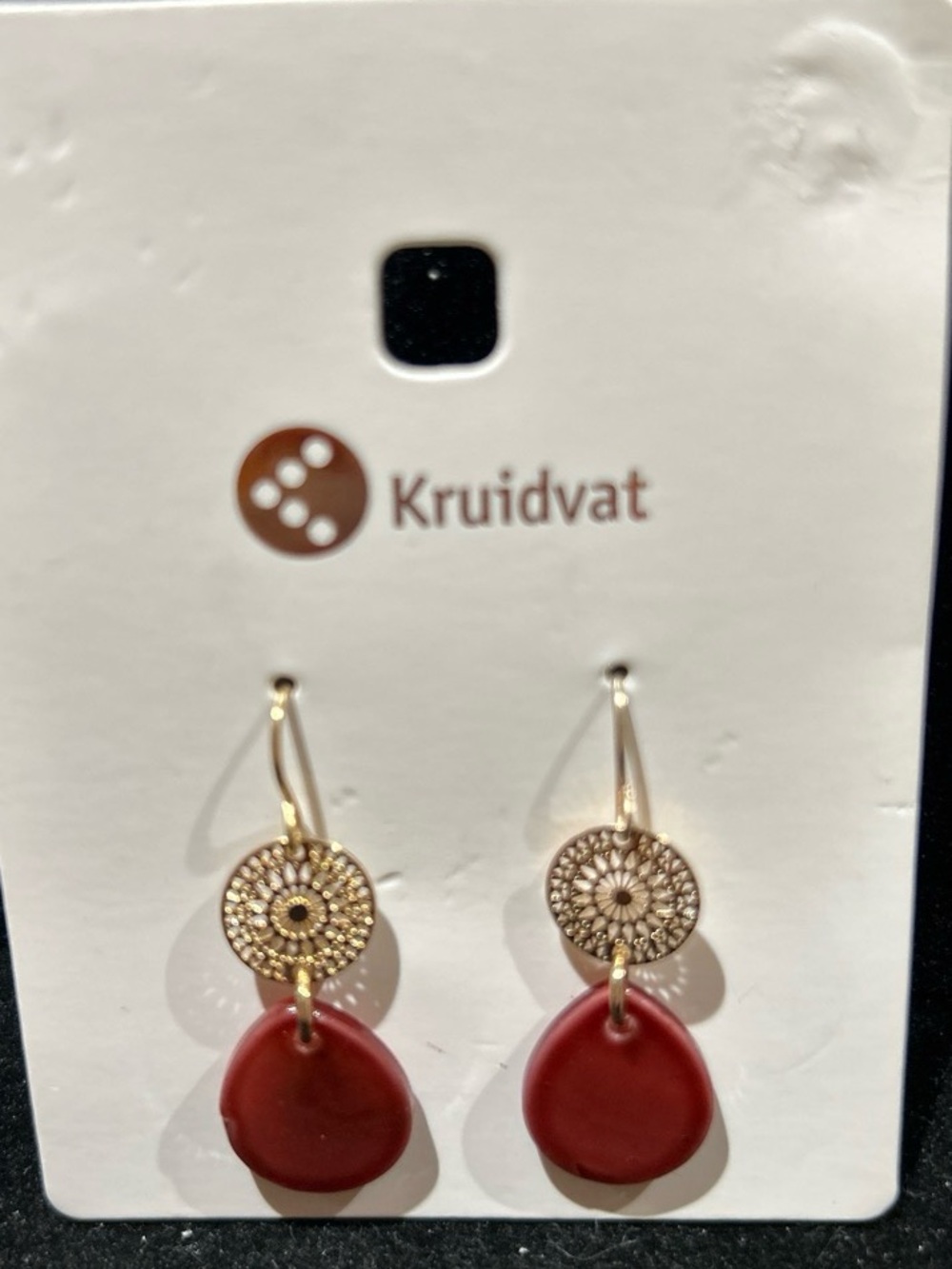 Gold-Tone Earrings with Red Teardrop Dangles